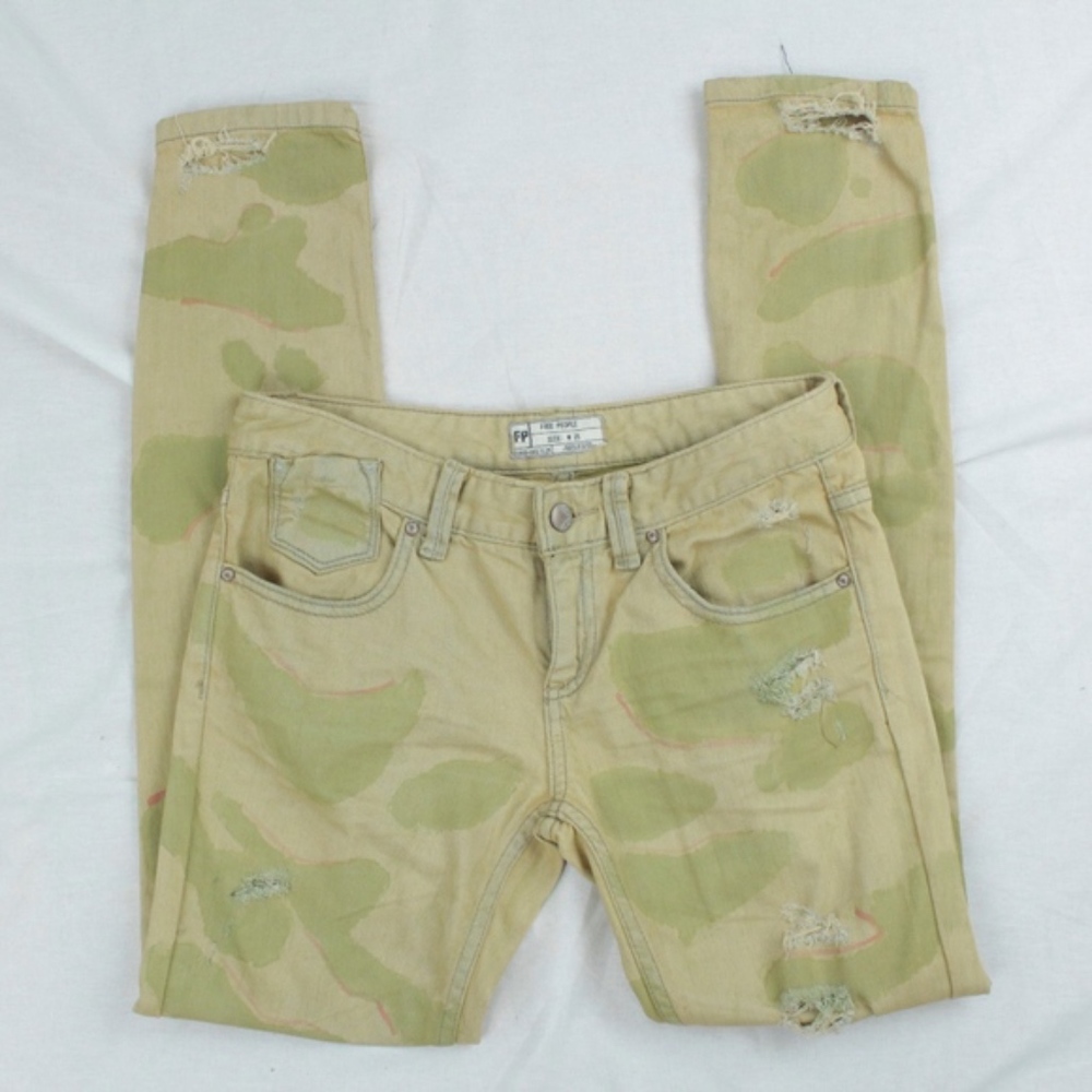 Free People Distressed Camouflage Skinny Jeans